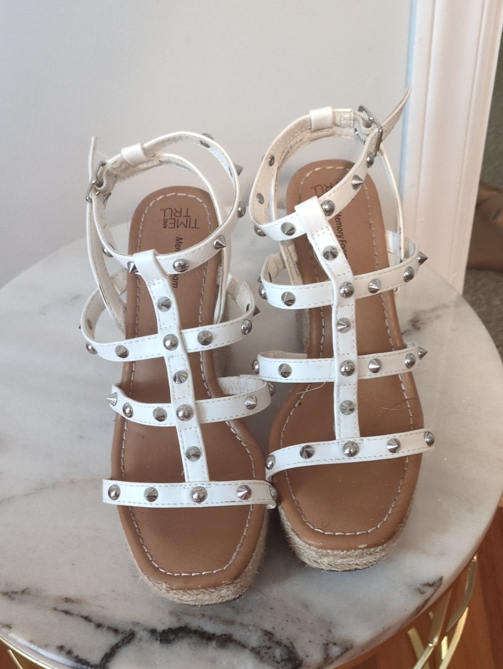 Time and Tru White Studded Strappy Sandals